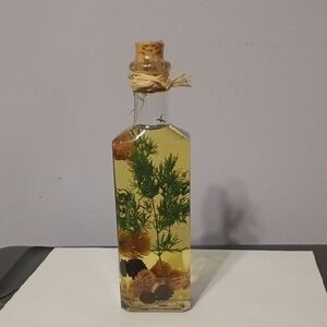 Handmade Yellow Botanical Glass Bottle Décor with Green Sprig